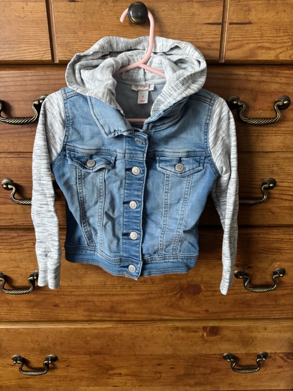 Cat & Jack Light Blue Denim Jacket with Gray Hooded Sleeves